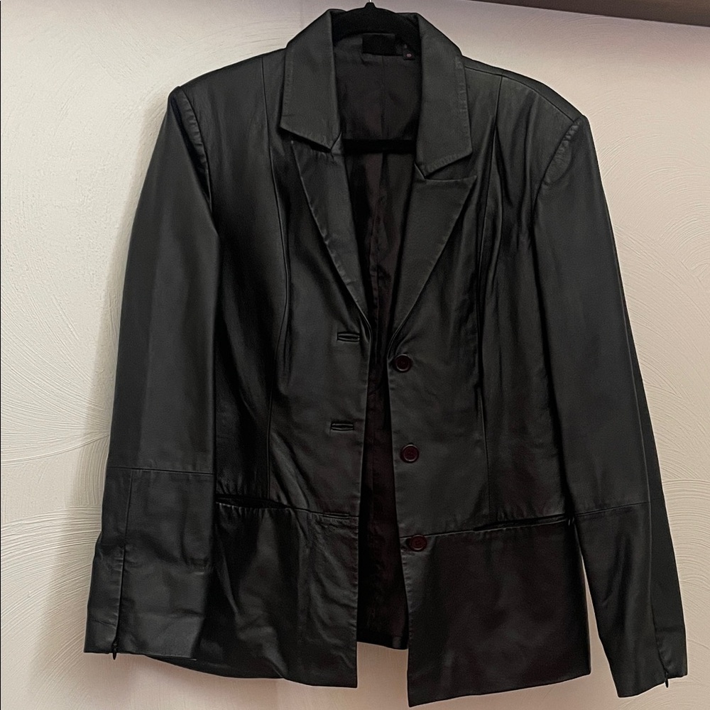 Newport News Black Leather Blazer